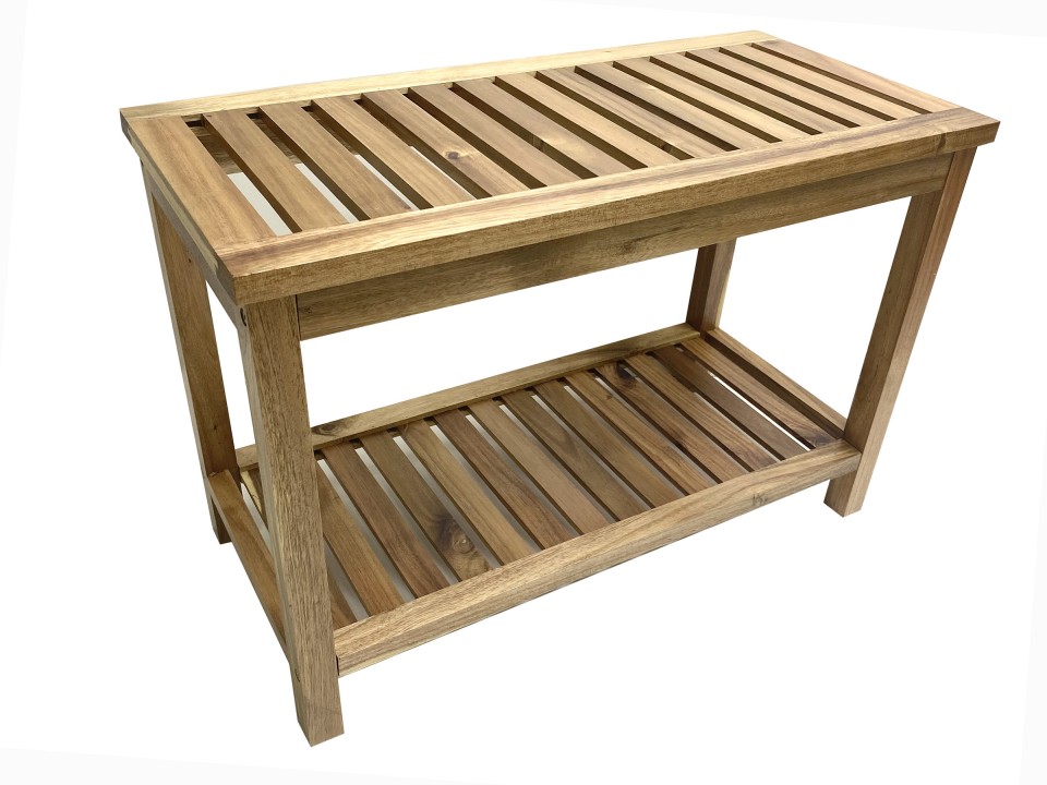 Premium Acacia Wood Slatted Bath Bench with Two-Tier Storage